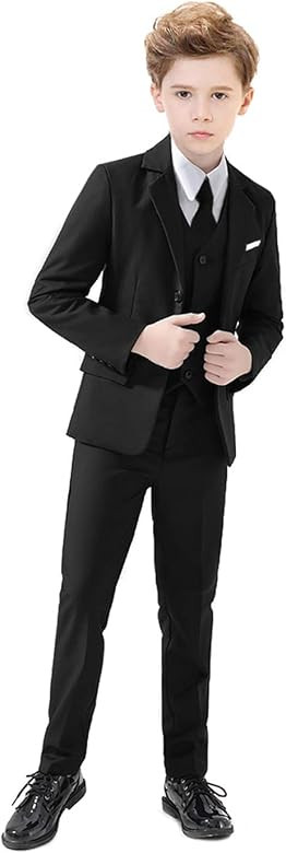 Boys Suits 5 Piece Slim Fit Suit for Kids Formal Ring Bearer Suits | Amazon (US)