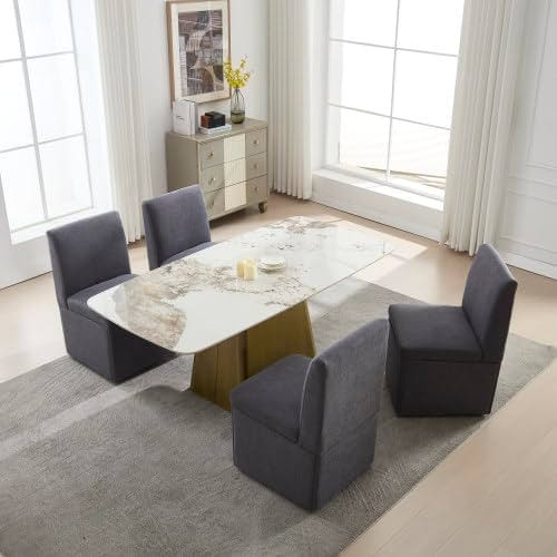 QQU 360° Swivel Dining Chair Set of 4, Modern Upholstered Linen High Dining Room Stools, Rolling... | Amazon (US)