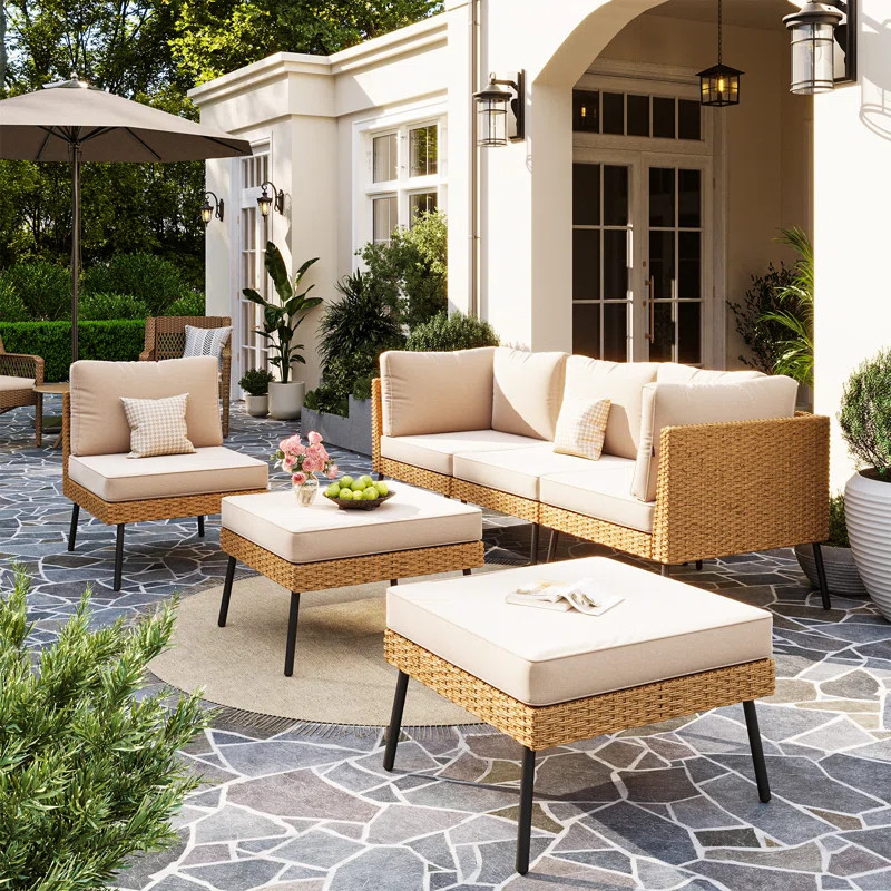 6-Piece Outdoor Patio Conversation Sofa Sets With Removable Cushions, All-Weather Wicker Sectiona... | Wayfair North America