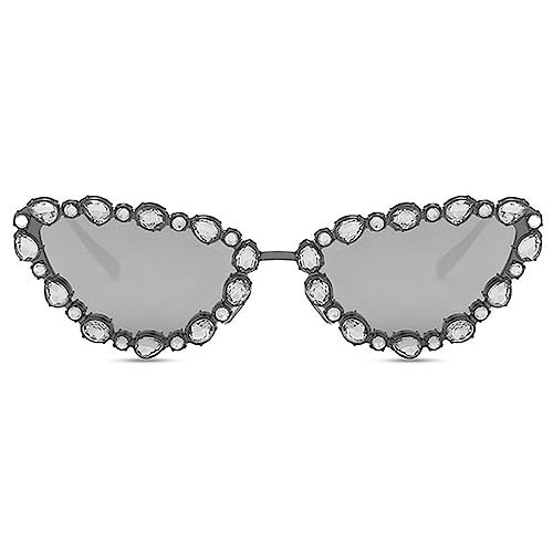 Full Crystal Shiny Cat Eye Sunglasses For Women Vintage Fashion Luxury Rhinestone Sun Glasses Female Elegant Shades (gray&silver) | Amazon (US)
