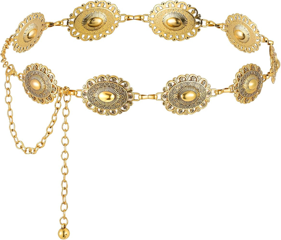 Women Western Metal Chain Belt, 45'' Waist Chain Chunky Belt for Dresses Jeans, Adjustable Cowgir... | Amazon (US)