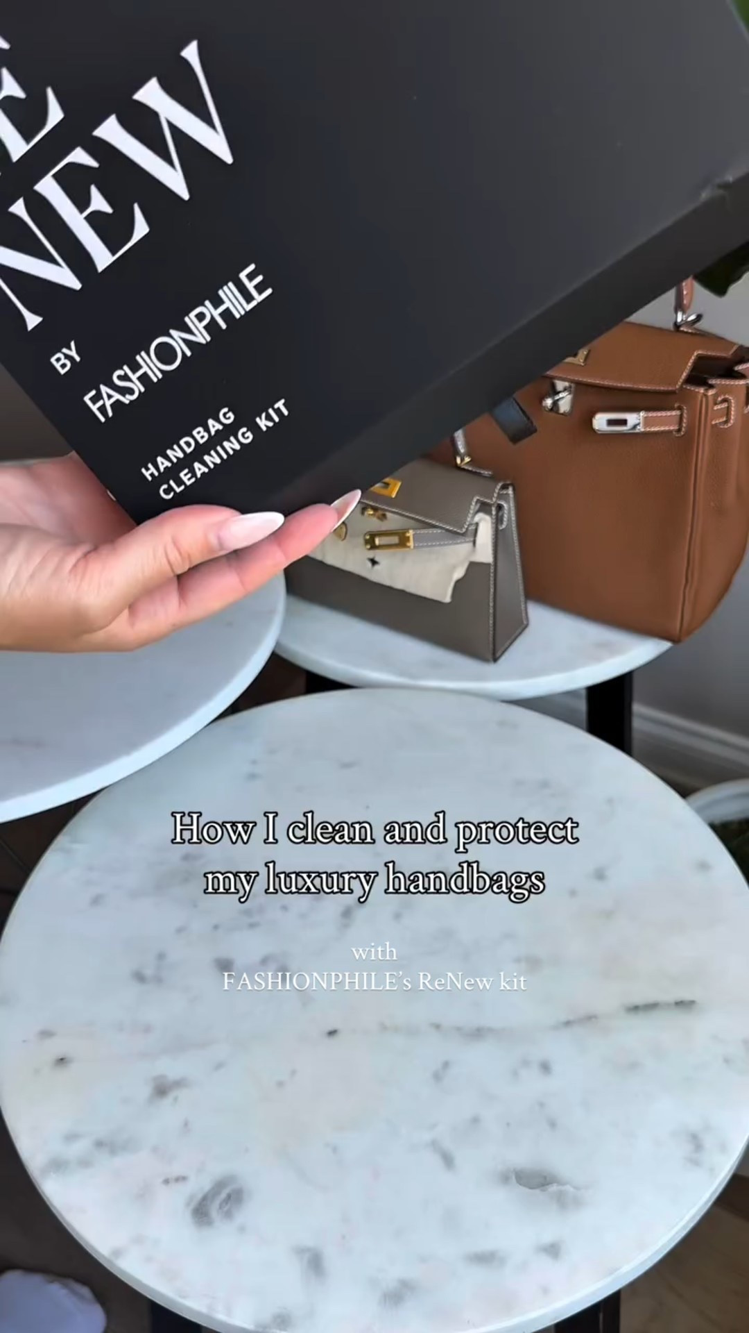 AD Possibly the best investment protection plan for handbag collectors 👜✨ This is how I clean and protect my luxury handbags using @fashionphile’s own in-house developed ReNew Handbag cleaning kit. The kit consists of 2 products that can be used on many leathers and bags: 
🫧A cleanser (to clean and restore) - think of it as schampoo
🧴A conditioner (to protect and refresh) - think of it as leave-in conditioner 

In this video I clean my mini Kelly in etoupe, Epsom leather with the cleaner. For my Kelly 25 in gold, in togo leather I went in with the conditioner to revive and make it feel less dry as I feel togo leather with time gets more dry ✨

This kit is developed by @fashionphile and exclusively sold at fashionphile.com 🛒

☑️ Trust the product: FASHIONPHILE, has cleaned and restored more handbags and leather goods than anyone else in the world—over two million ultra-luxury handbags since 1999. This kit has been developed by their experts for their own use in the atelier as they needed the perfect product to trust and use themselves. 
 
👜About: Fashionphile is a destination for Ultra-Luxury Pre-Loved Bags and Accessories. They both sell and restore and have been doing so for more than a decade. 

Disclaimer: read the instructions & tested leathers before trying on your bag.

#fashionphilefinds #fashionphilepartner #ReNewRitual #handbagcollector #tutorial #howtocleanyourbag
