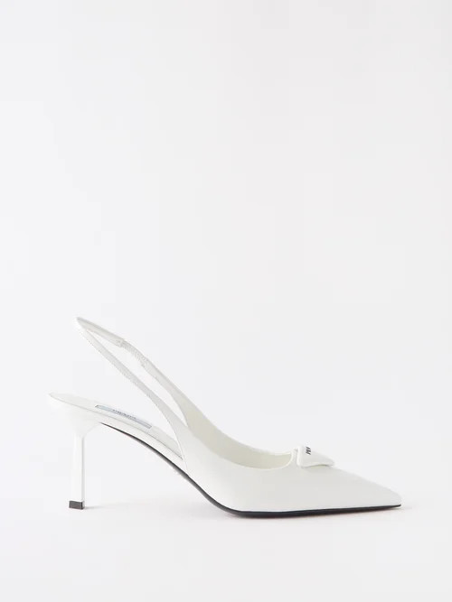 Prada - Triangle-plaque 75 Leather Slingback Pumps - Womens - White | Matches (UK)