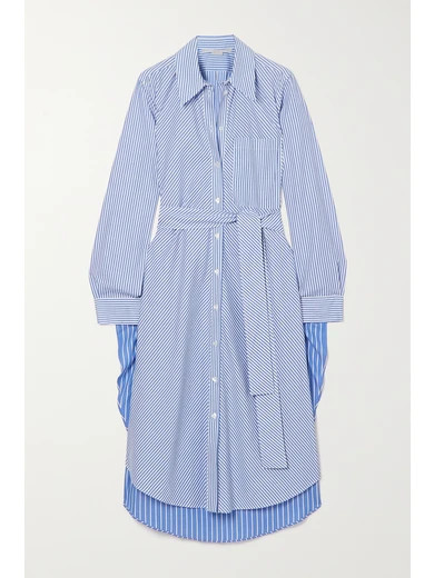 Stella McCartney - Kyra Belted Pinstriped Cotton-poplin Midi Shirt Dress - Blue | NET-A-PORTER (US)