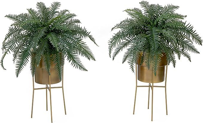 Nearly Natural 34in. Artificial River Fern Plant in Metal Planter with Stand DIY KIT (Set of 2) | Amazon (US)