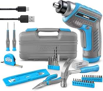 Hi-Spec 35pc Blue Tool Kit with 3.6V USB Electric Screwdriver and Drill set. Complete General Too... | Amazon (US)