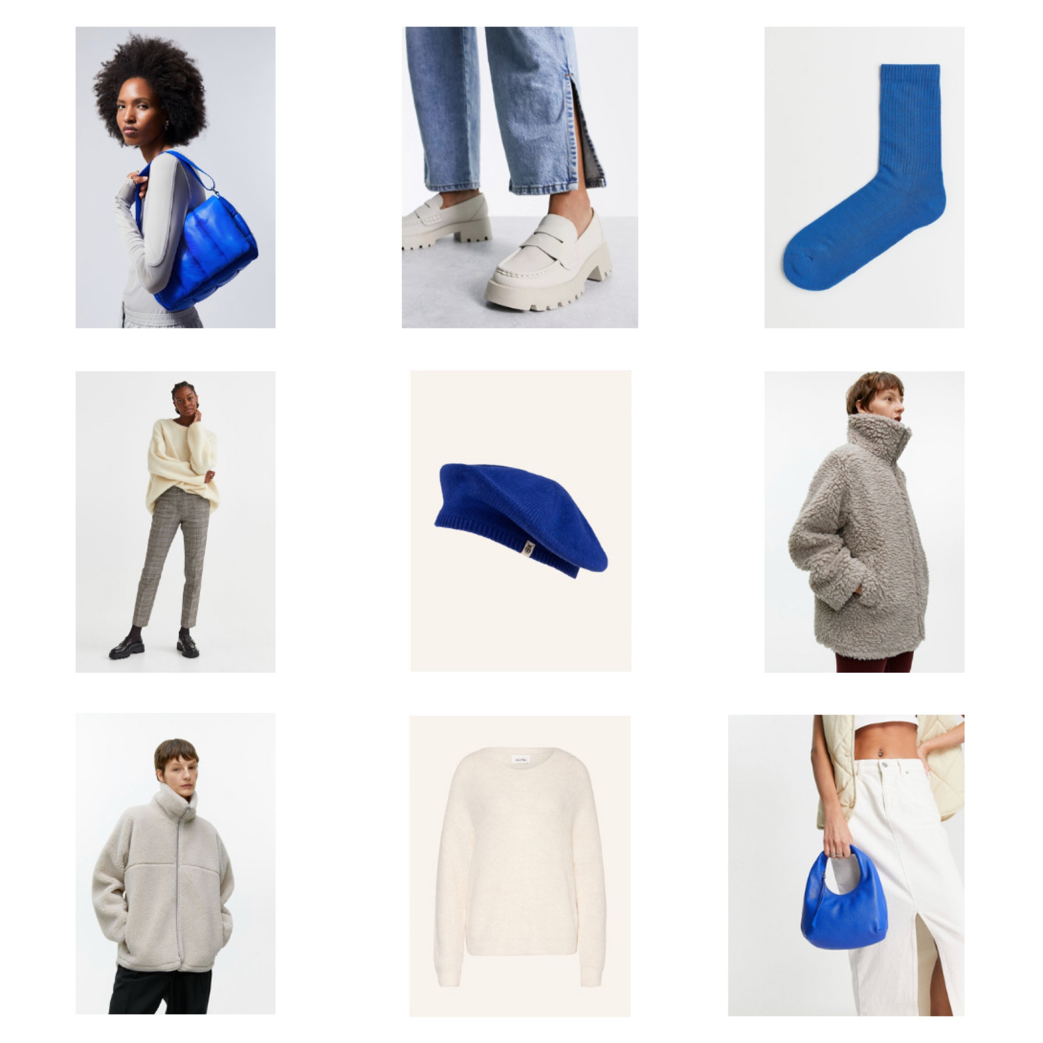 Blue Beret. Fashion Blogger Girl by Style Blog Heartfelt Hunt. Girl with blond hair wearing a blue beret, teddy jacket, white cat-eye sunglasses, chunky sweater, plaid pants, blue statement bag, blue socks and faux fur sneakers. #colorfuloutfit #colorfulstyle #colorfulfashion #colorfullooks #fashionfun #cutefalloutfit #fallfashion2022 #falllookbook #fitcheck #dailylooks #dailylookbook #contentcreator #microinfluencer #discoverunder20k