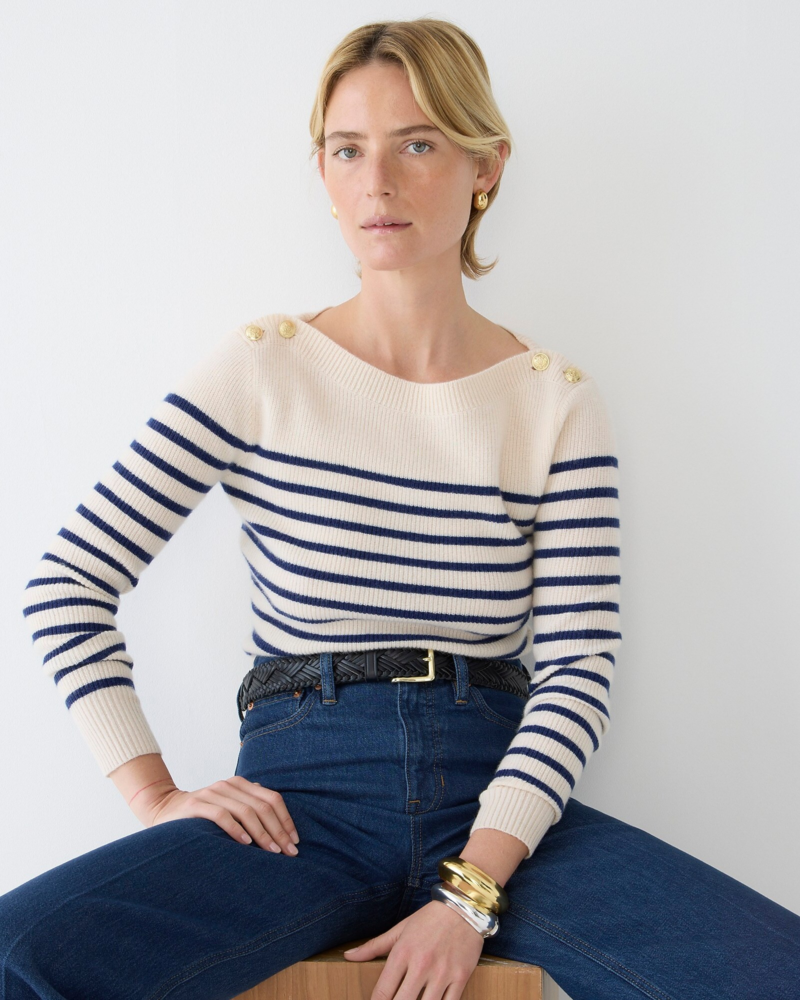 Cashmere boatneck pullover sweater in stripe | J. Crew US