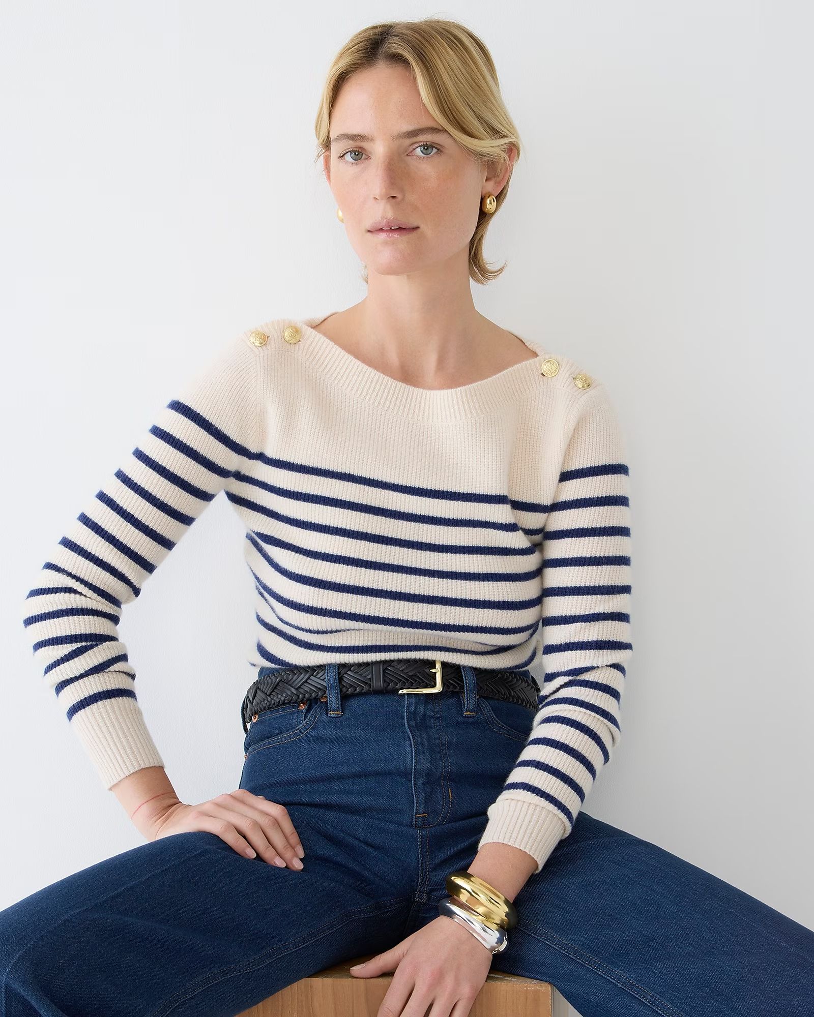 Cashmere boatneck pullover sweater in stripe | J.Crew US