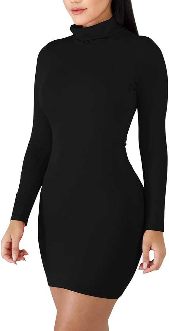 cailami Women's Sexy Basic Long Sleeve Turtleneck Bodycon Club Mini Dress       Send to Logie | Amazon (US)