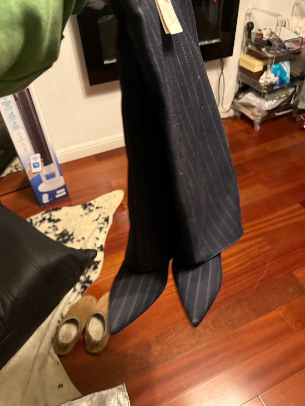 Zara Navy Pinstripe Pointed-Toe Heeled Boots | Poshmark