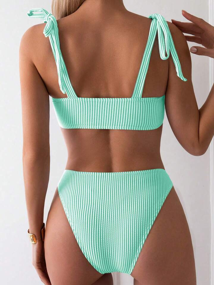 Swim Mod Women's Summer Beach Striped Twist Sexy Bikini Set | SHEIN