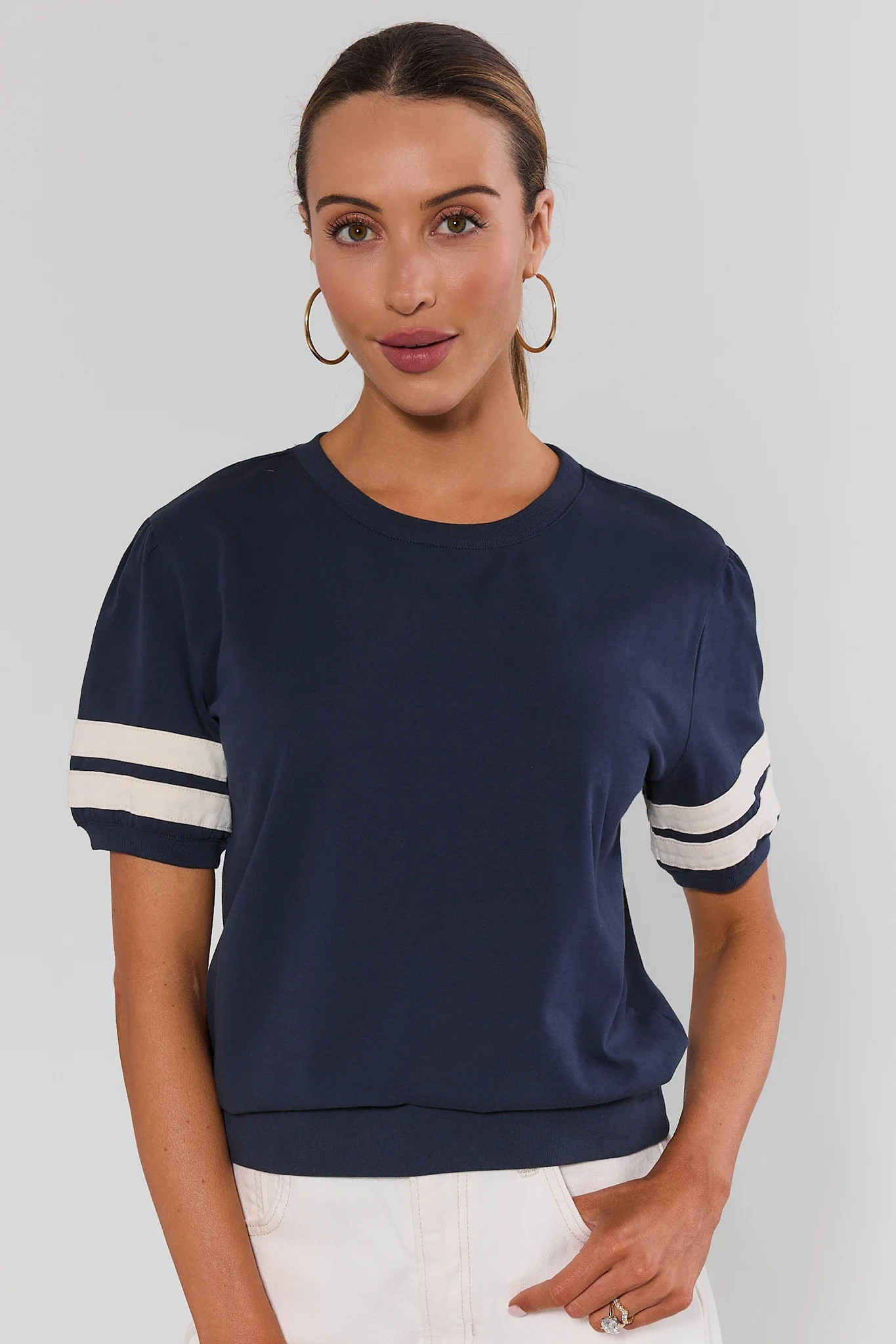 Alice Navy Striped Sleeve Tee | Avara