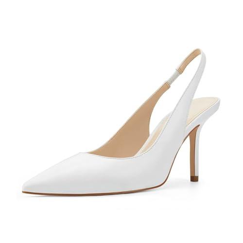 Trish Lucia Womens Slingback Pointed Toe Stiletto Pumps Slip-on High Heels Office Lady Sandals Party Prom Dress Shoes White | Amazon (US)