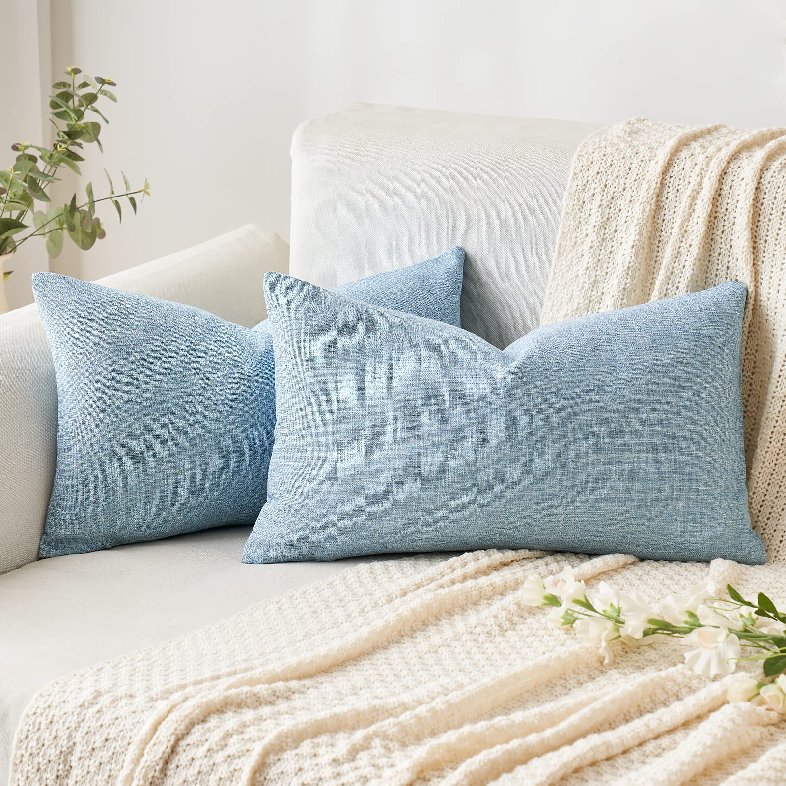 MIULEE Pack of 2 Decorative Throw Pillow Covers Linen Burlap Square Solid Farmhouse Modern Concis... | Amazon (US)