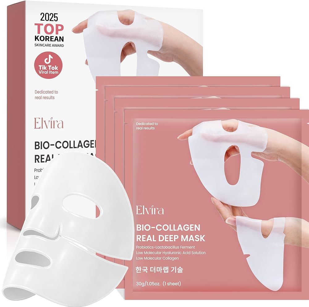 Elvira Bio-Collagen Real Deep Mask, Overnight Hydrating Face Mask with Hyaluronic Acid, Korean Sk... | Amazon (US)