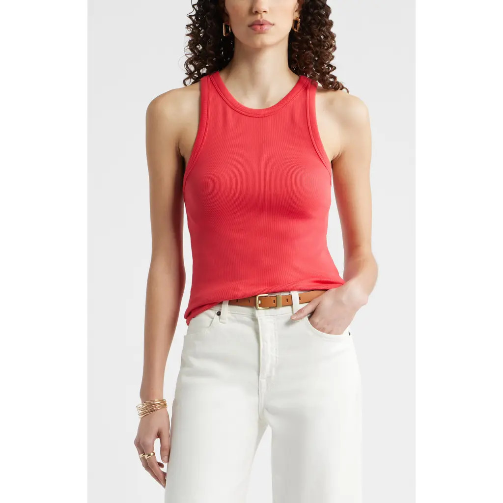 Nordstrom Everyday Cotton Rib Tank in Red Saucy at Nordstrom, Size X-Large | Nordstrom