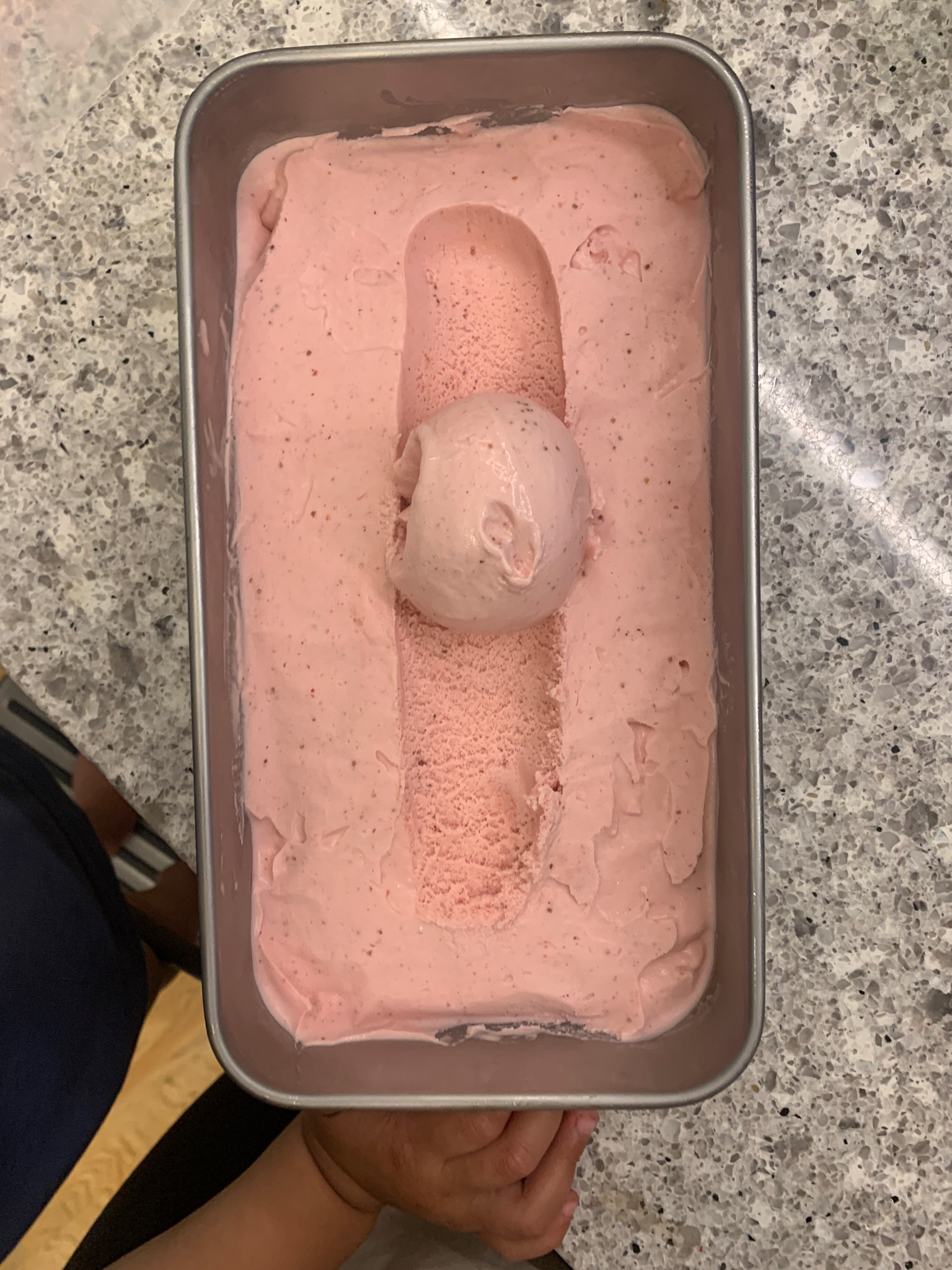 strawberry buttermilk ice cream. these loaf pans are perfect for freezing the ice cream - I bought the two pack version! 