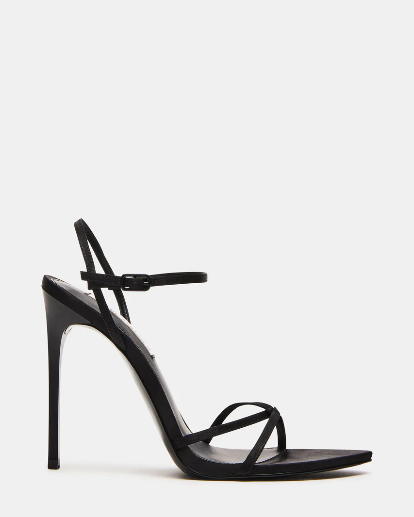 STELLINA Black Satin Dainty Strappy Pointed Toe Heel | Women's Heels | Steve Madden (US)
