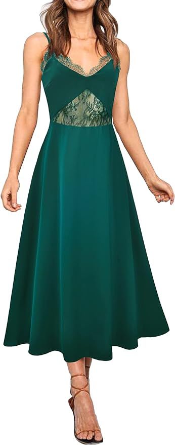 UIMLK Women's 2022 Satin Slip Classy Semi Formal Dress Spaghetti Strap Sleeveless V Neck Bodycon ... | Amazon (US)