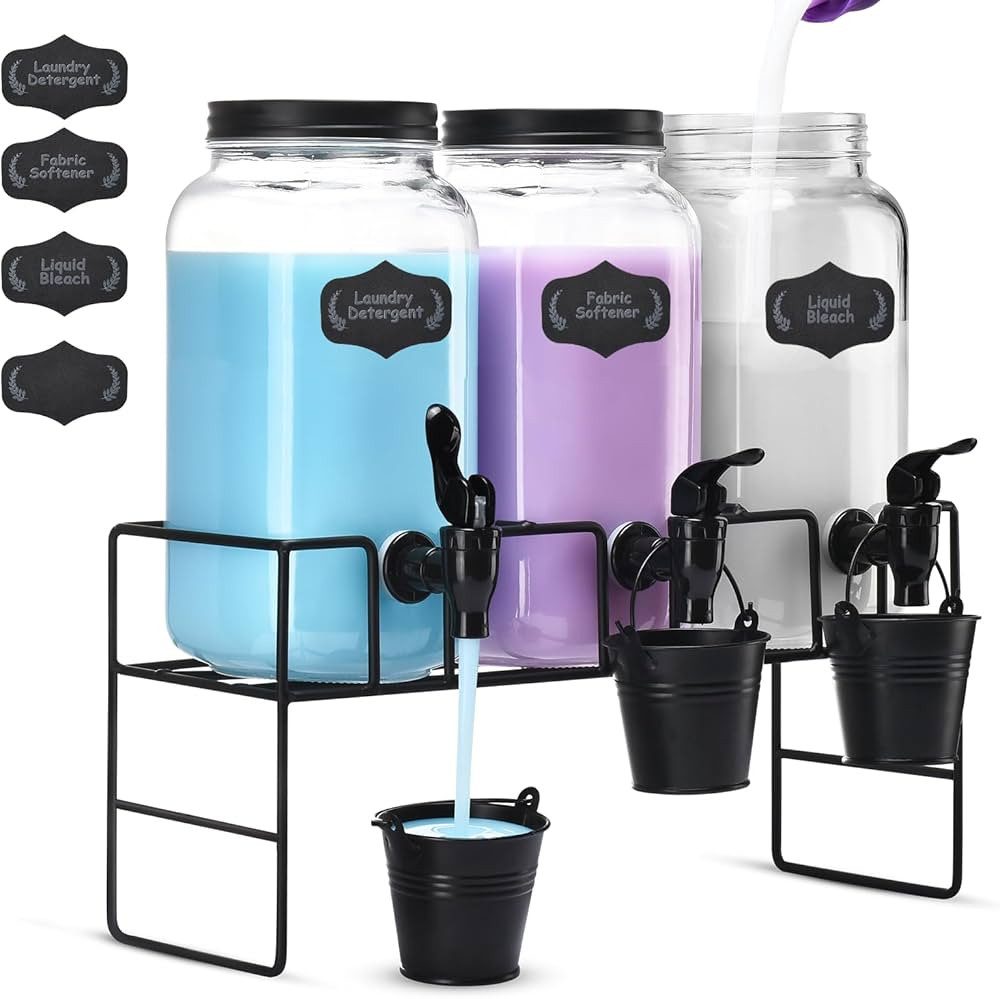 Liquid Laundry Detergent Dispenser, Three 2.2L Laundry Detergent Dispenser Glass Jar for Liquid D... | Amazon (US)