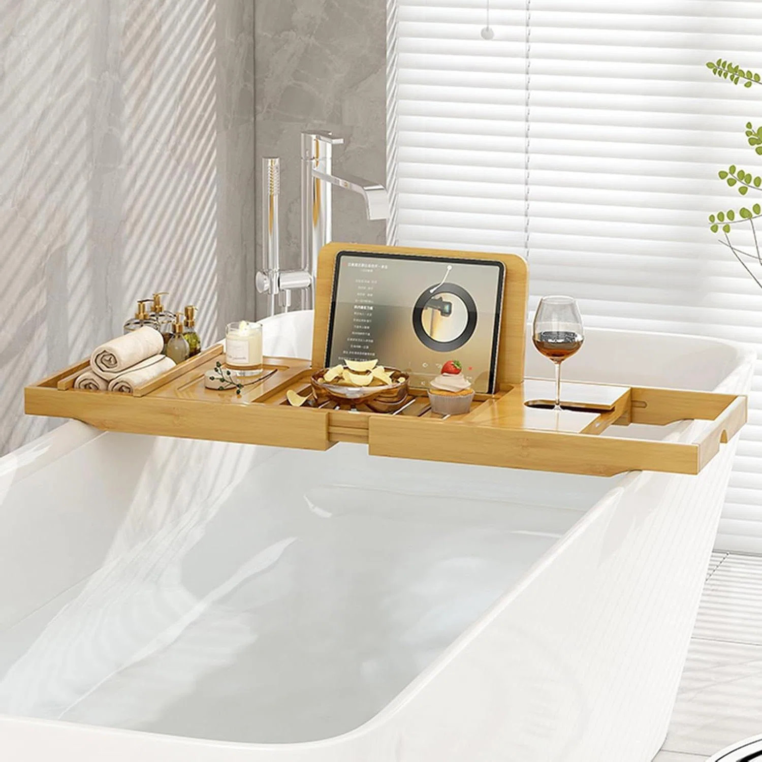 Adjustable Bamboo Bathtub Caddy Tray, Multi-Functional Bath Tub Rack | Wayfair North America