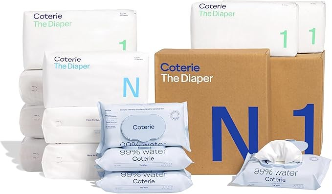 Coterie Baby Wipes + Diapers Kit, Size 1 (198 Count) & Size Newborn Diapers (93 Count), 4 Pack (2... | Amazon (US)