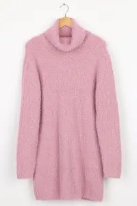 Sweet Whispers Mauve Multi Eyelash Knit Turtleneck Sweater Dress | Lulus (US)