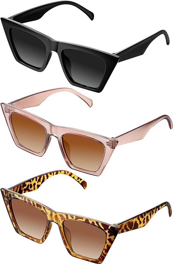 3 Pairs Vintage Square Cat Eye Sunglasses Unisex Small Trendy Cateye Sunglasses | Amazon (US)