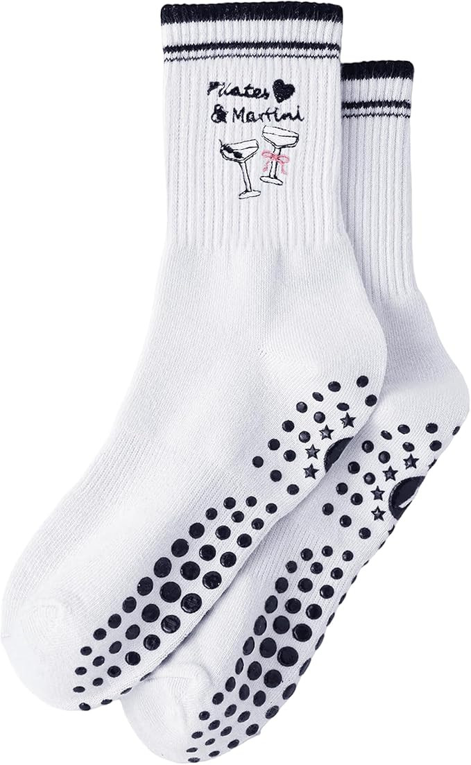 Yawlsow Pilates Grip Socks for Women Yoga Grippy Socks Cute Barre Non Skid Athletic Crew Sticky S... | Amazon (US)