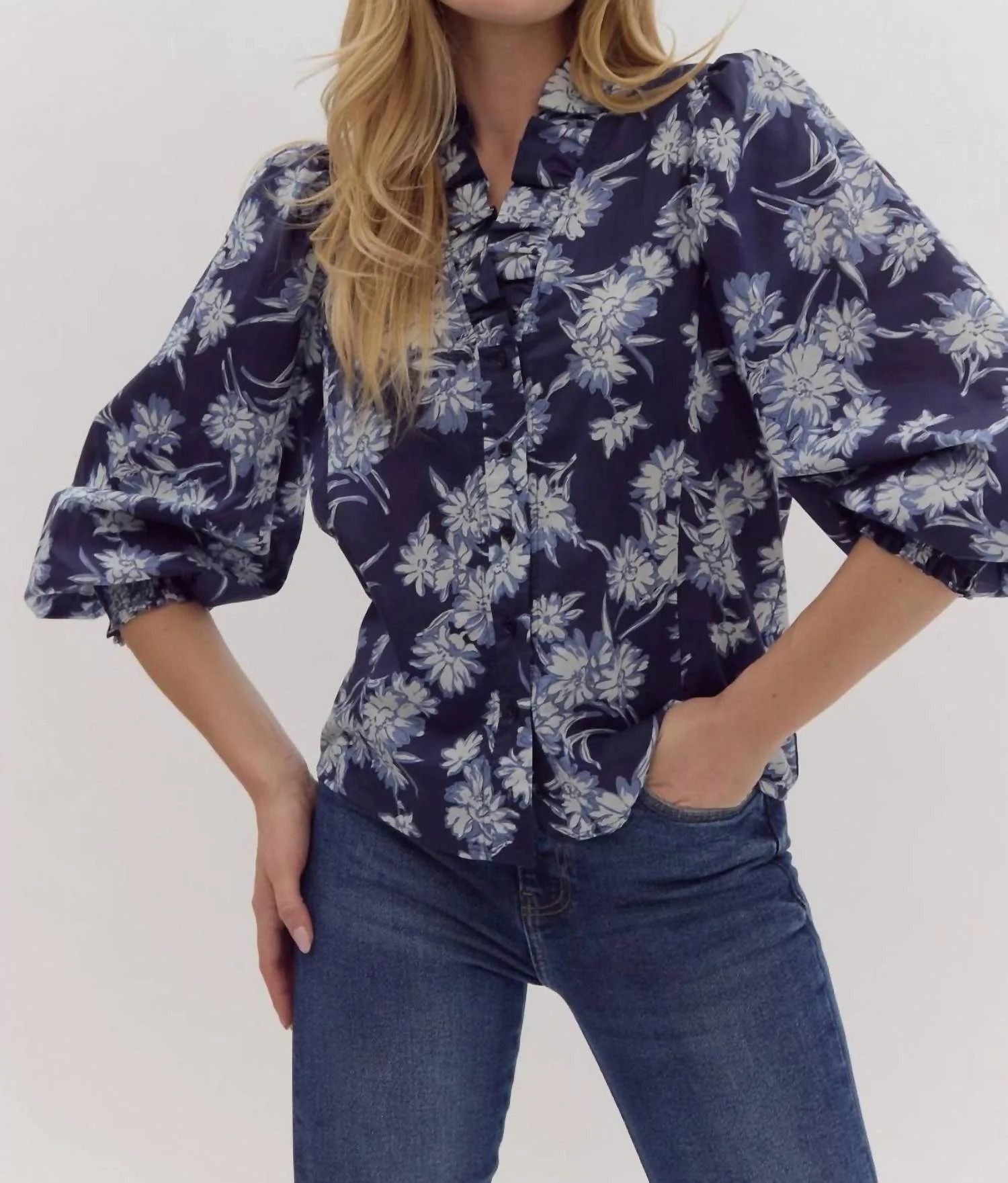 Floral Fancy Top In Navy | Shop Simon
