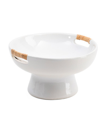 12.25in Ceramic Bowl With Rattan Handles | TJ Maxx
