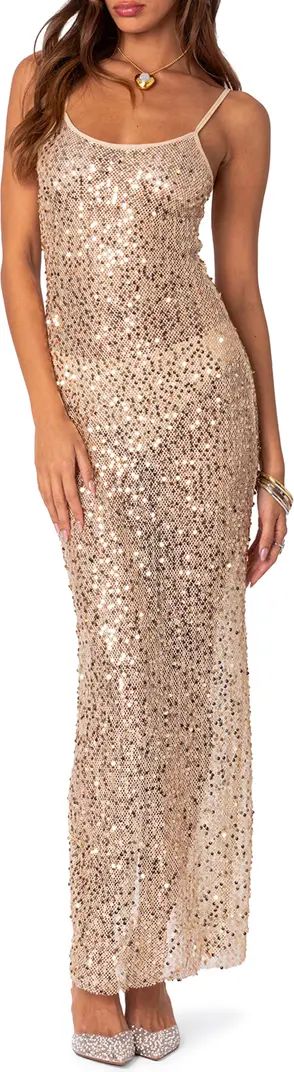 Sheer Mesh Sequin Maxi Dress | Champagne Gold Dress Gold Sequin Dress Champagne Dress Sequin Maxi | Nordstrom
