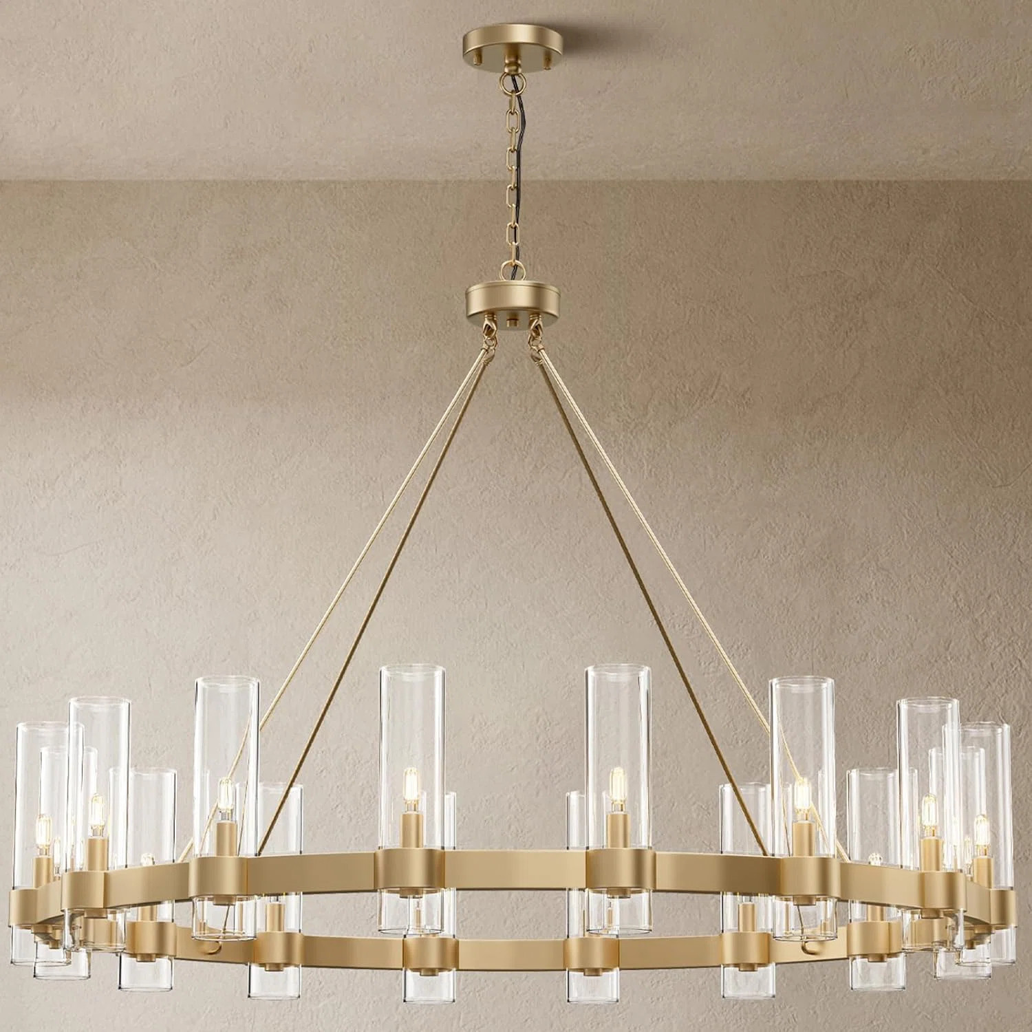 Dhmendar 16 - Light 48'' Glass LED Wagon Wheel Chandelier | Wayfair North America