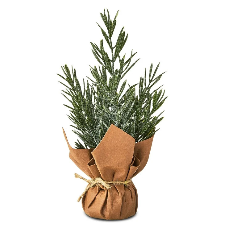 Short Needle Pine Tree with Burlap Fabric Base Christmas Tabletop Decoration, 9", by Holiday Time | Walmart (US)