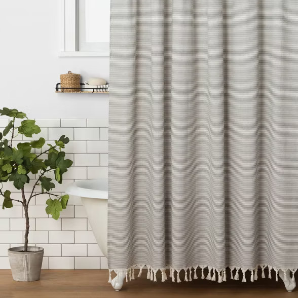 Railroad Stripe Shower Curtain Gray - Hearth & Hand™ with Magnolia | Target