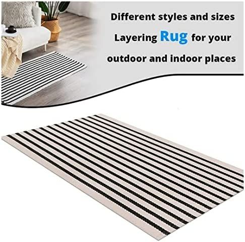Breezsisan Striped Black and White Outdoor Indoor Rugs Layering Doormat Rug Cotton Woven Area Runner | Amazon (US)