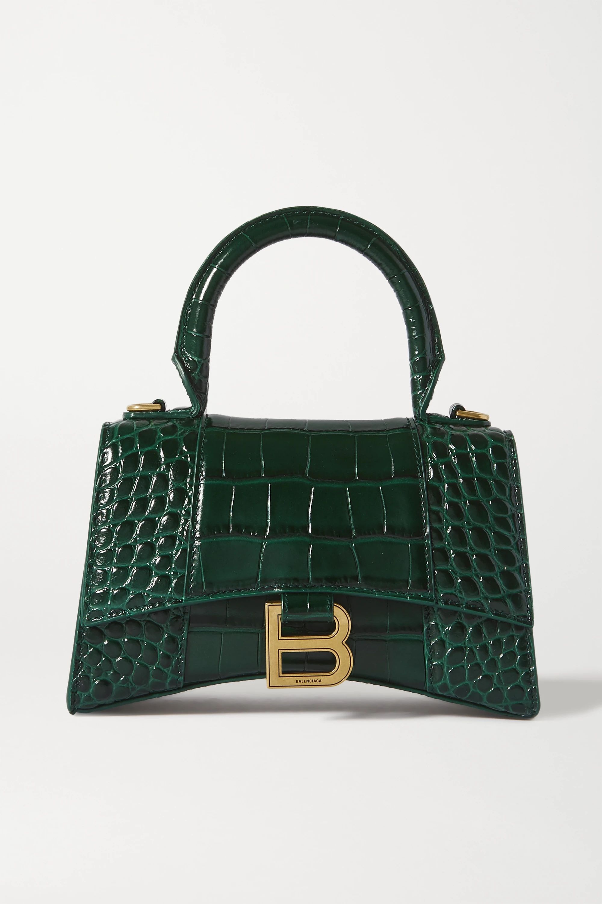 Green Hourglass XS croc-effect leather tote | Balenciaga | NET-A-PORTER | NET-A-PORTER (US)