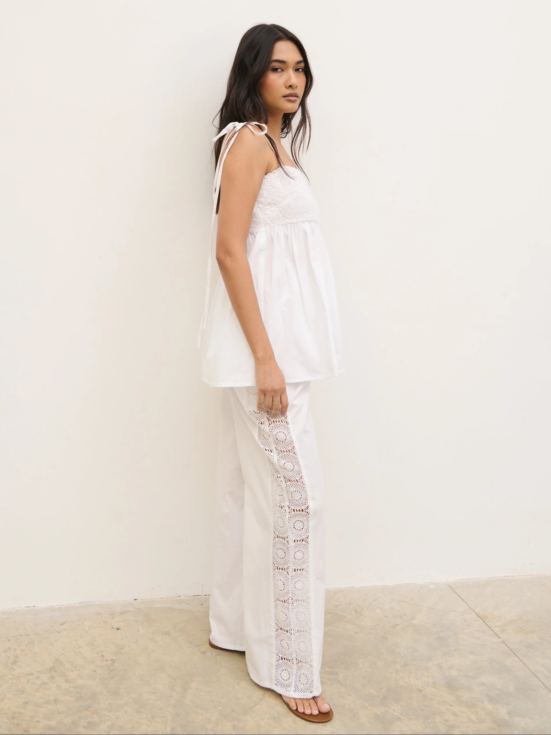 Rae Crochet Detail Trousers - White | Pretty Lavish (UK)