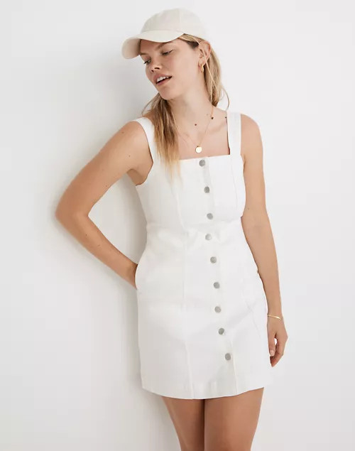 Denim Button-Front Mini Dress in Tile White | Madewell