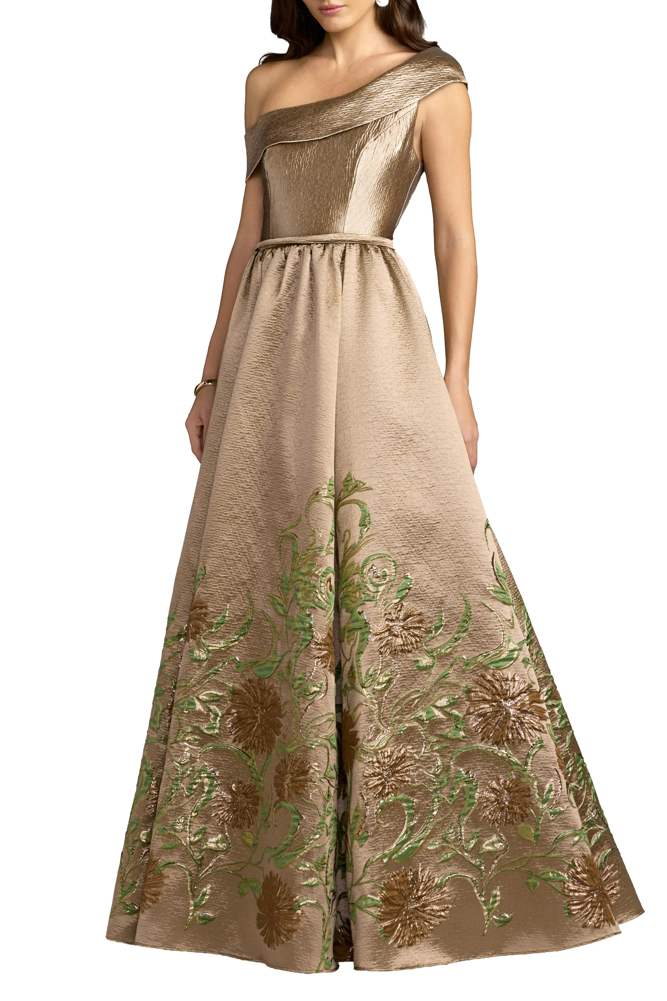 Mac Duggal Floral Off-the-Shoulder Brocade Ball Gown in Beige Multi at Nordstrom, Size 4 | Nordstrom