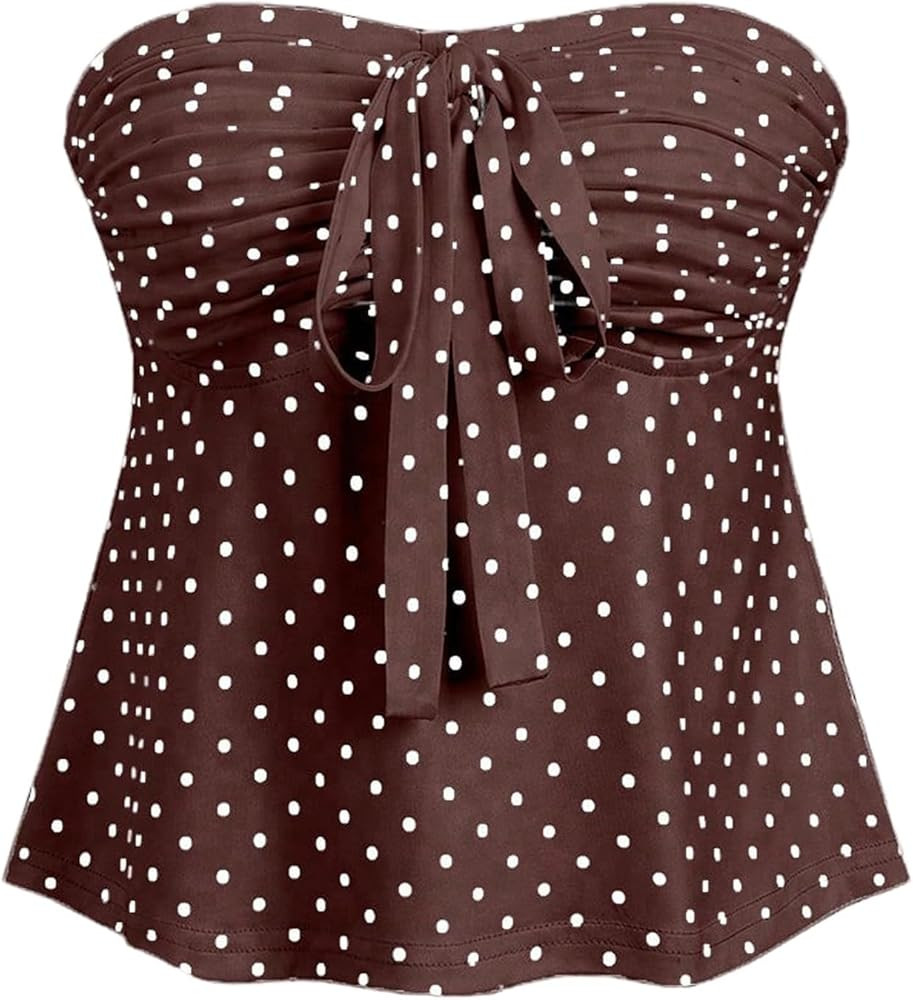 Milumia Women's Polka Dots Tube Tops Y2k Strapless Pleated Babydoll Peplum Top | Amazon (US)