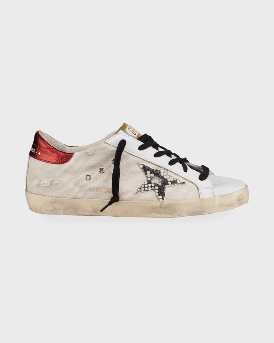 Golden Goose Superstar Canvas/Snake-Print Sneakers | Neiman Marcus