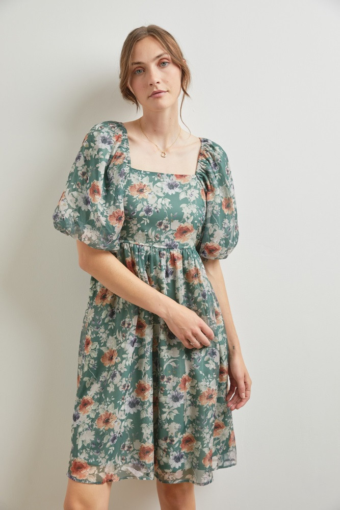 Green Floral Puff Sleeve Dress | PinkBlush Maternity