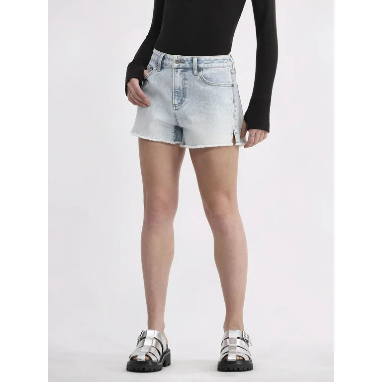 No Boundaries Mid Rise Frayed Hem Denim Shorts, Women's | Walmart (US)