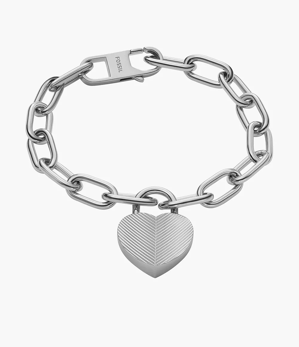 Harlow Linear Texture Heart Stainless Steel Station Bracelet | Fossil (US)