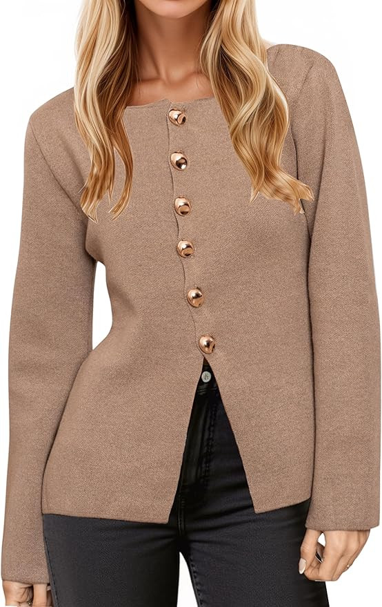 Button Up Cardigan Sweater for Women Long Sleeve Lightweight Knit Business Blazer Tops | Amazon (US)