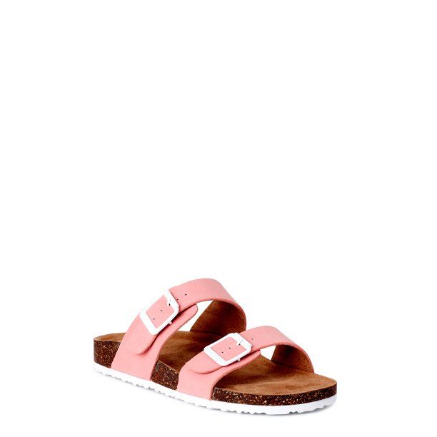 Time and Tru Two-Band Footbed Slides (Women's) | Walmart (US)
