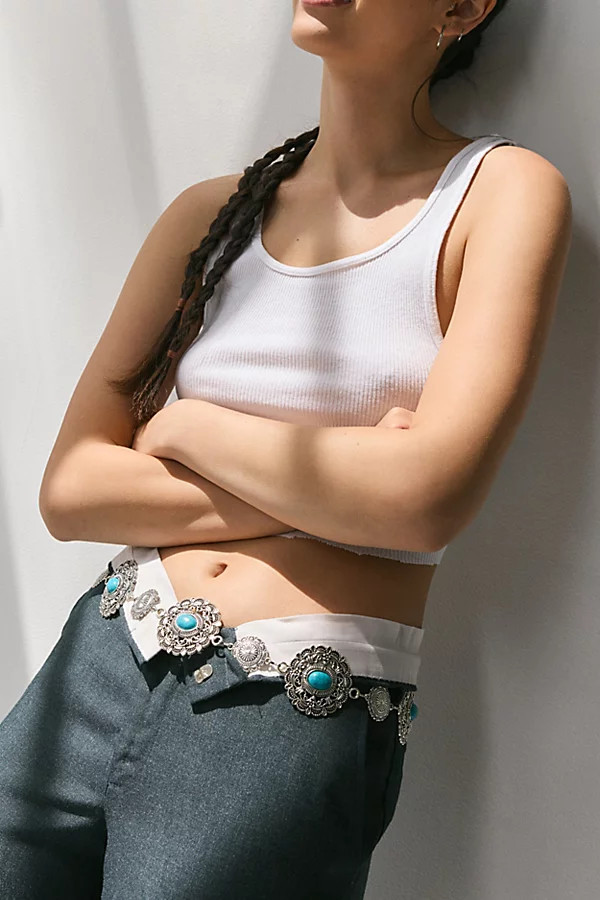Open Circle Turquoise Belt in Silver, Women's at Urban Outfitters | Urban Outfitters (US and RoW)