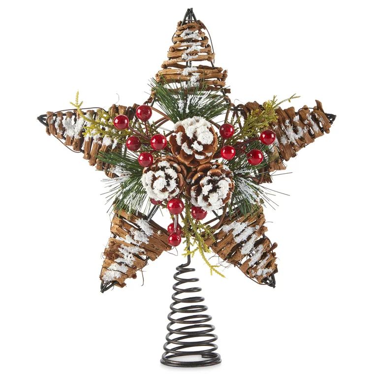 Holiday Time Natural Frosted Pinecones/ Rattan Star Christmas Tree Topper - Walmart.com | Walmart (US)